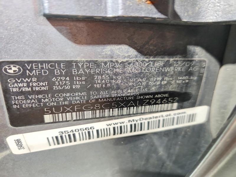 Aukcja sprzedaży 2010 Bmw X6, vin: 5UXFG8C5XALZ94652, numer aukcji: 61926886