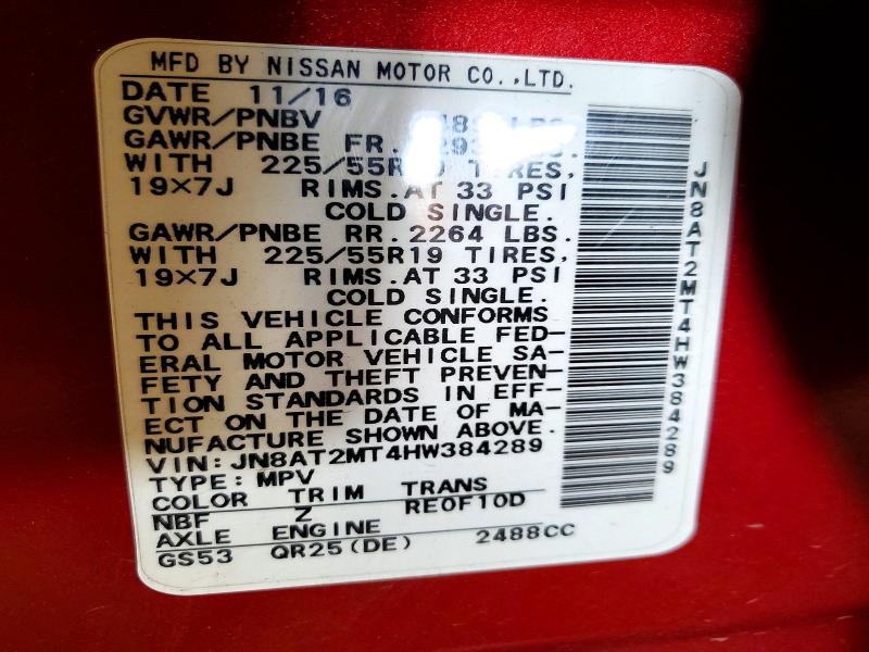 60854976 :رقم المزاد ، JN8AT2MT4HW384289 vin ، 2017 Nissan Rogue مزاد بيع