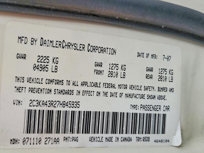 59654606 :رقم المزاد ، 2C3KA43R27H845935 vin ، 2007 Chrysler 300 مزاد بيع
