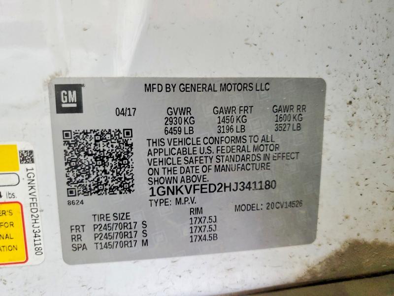 2017 Chevrolet Traverse მანქანა იყიდება აუქციონზე, vin: 1GNKVFED2HJ341180, აუქციონის ნომერი: 61416056