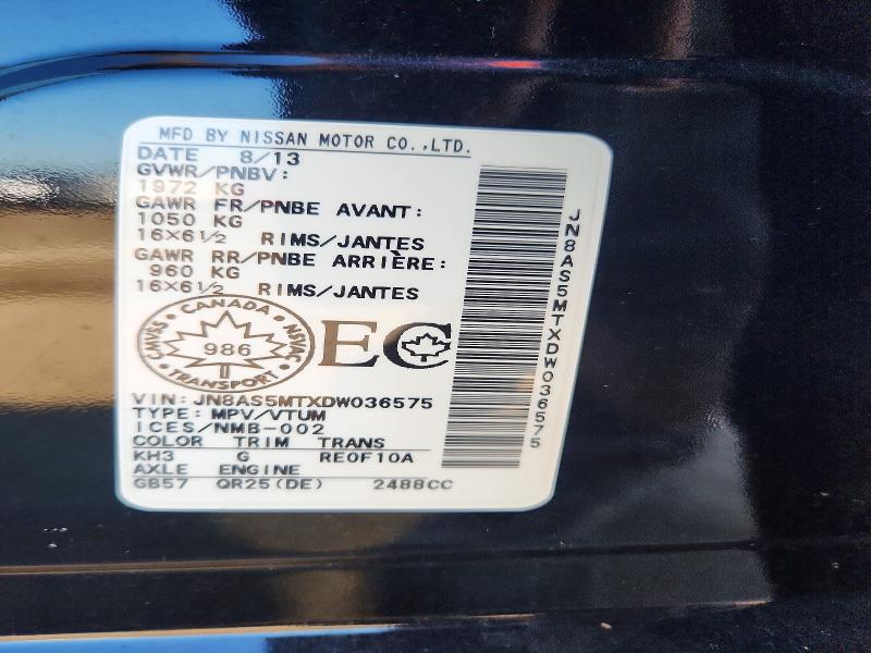 59972706 :رقم المزاد ، JN8AS5MTXDW036575 vin ، 2013 Nissan Rogue مزاد بيع