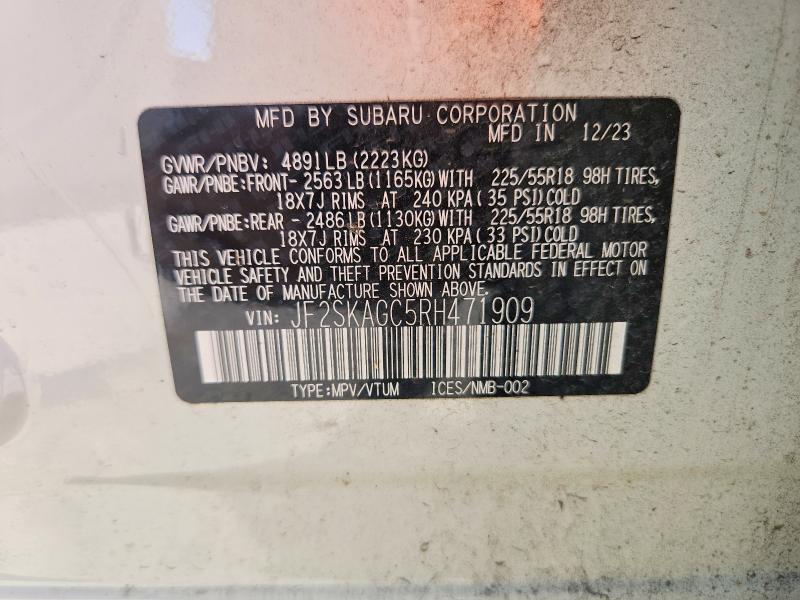 61243246 :رقم المزاد ، JF2SKAGC5RH471909 vin ، 2024 Subaru Forester مزاد بيع