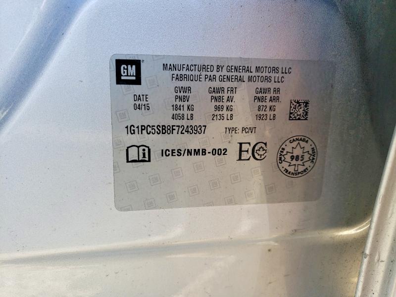 2015 Chevrolet Cruze მანქანა იყიდება აუქციონზე, vin: 1G1PC5SB8F7243937, აუქციონის ნომერი: 61851646