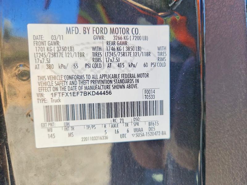 62629256 :رقم المزاد ، 1FTFX1EF7BKD44456 vin ، 2011 Ford F150 مزاد بيع