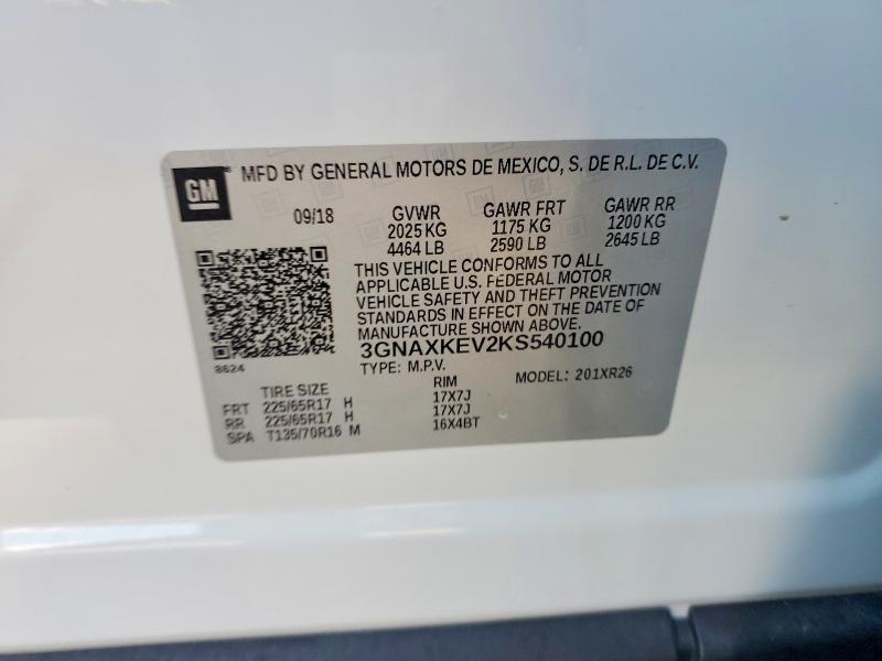 Продаж на аукціоні авто 2019 Chevrolet Equinox, vin: 3GNAXKEV2KS540100, номер лоту: 60277646