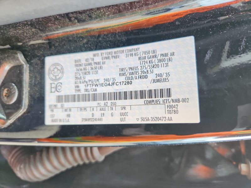 Продажа на аукционе авто 2018 Ford F150, vin: 1FTFW1EG4JFC17280, номер лота: 62907086