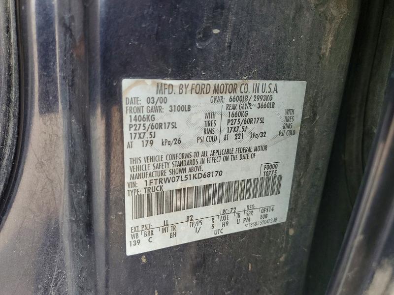 Aukcja sprzedaży 2001 Ford F150, vin: 1FTRW07L51KD68170, numer aukcji: 63150396