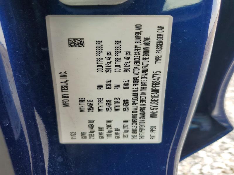 61696836 :رقم المزاد ، 5YJ3E1EA0PF684775 vin ، 2023 Tesla Model 3 مزاد بيع