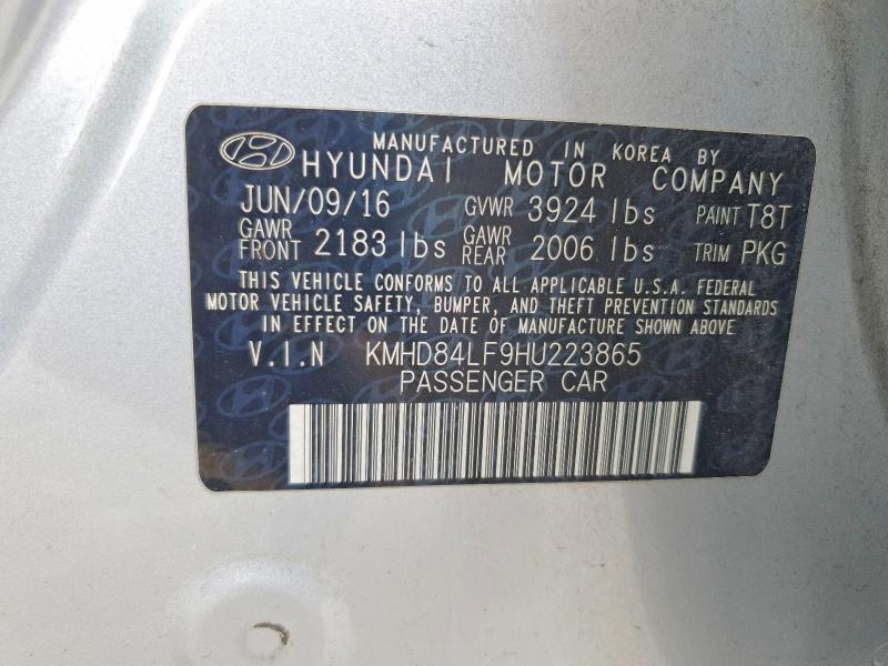 2017 Hyundai Elantra მანქანა იყიდება აუქციონზე, vin: KMHD84LF9HU223865, აუქციონის ნომერი: 63491766