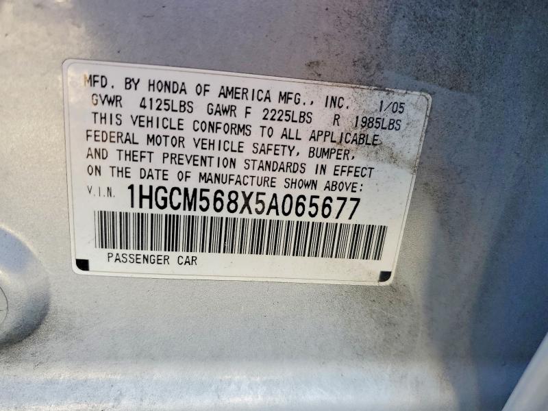 Aukcja sprzedaży 2005 Honda Accord, vin: 1HGCM568X5A065677, numer aukcji: 61637246