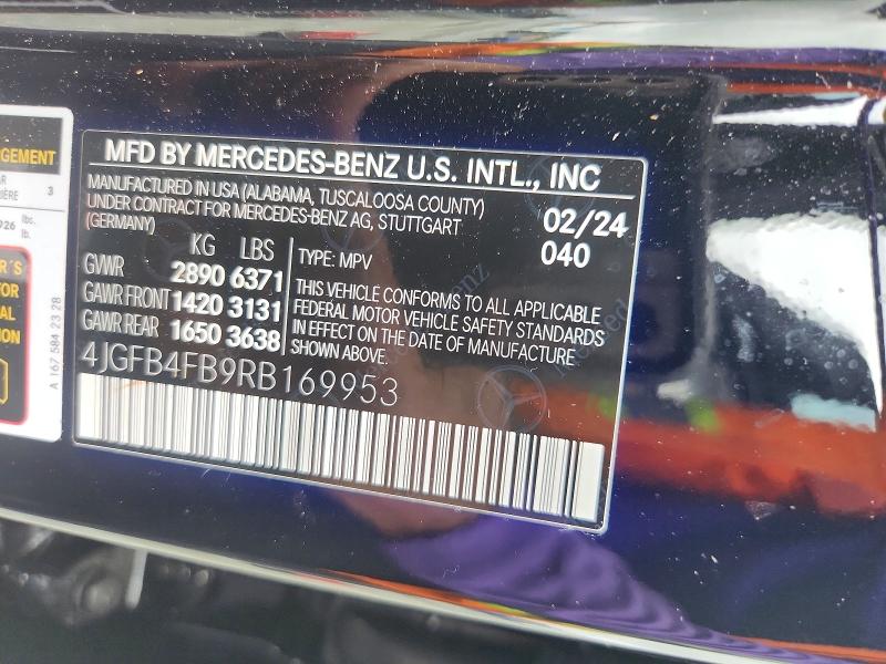 60187736 :رقم المزاد ، 4JGFB4FB9RB169953 vin ، 2024 Mercedes-benz Gle مزاد بيع