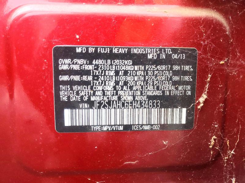 59769836 :رقم المزاد ، JF2SJAHC6EH434833 vin ، 2014 Subaru Forester مزاد بيع