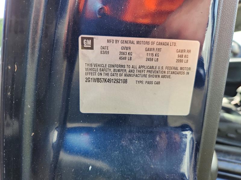 61131916 :رقم المزاد ، 2G1WB57K491292108 vin ، 2009 Chevrolet Impala مزاد بيع