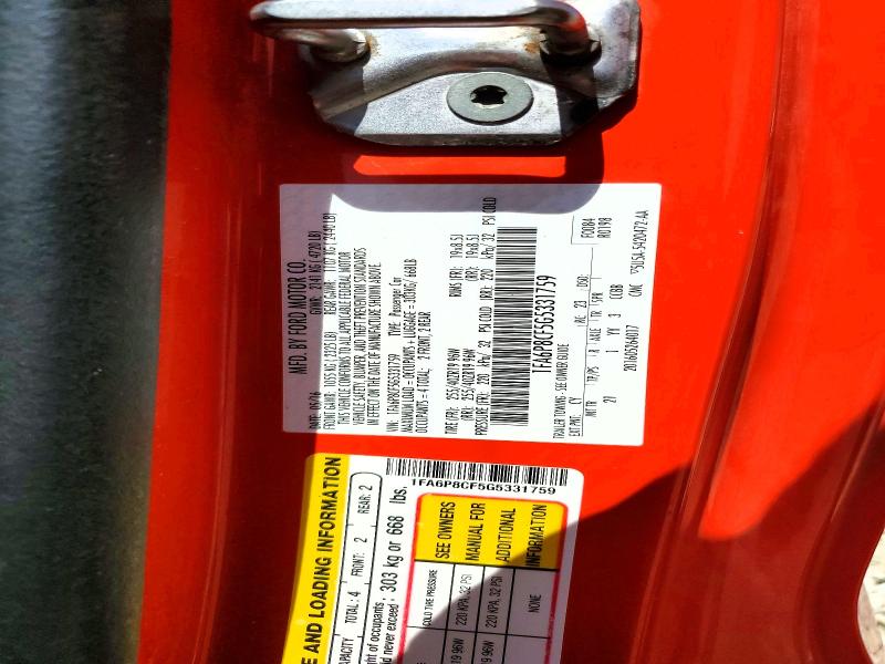 2016 Ford Mustang მანქანა იყიდება აუქციონზე, vin: 1FA6P8CF5G5331759, აუქციონის ნომერი: 60582786