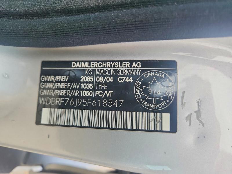 Aukcja sprzedaży 2005 Mercedes-benz C, vin: WDBRF76J95F618547, numer aukcji: 62108726