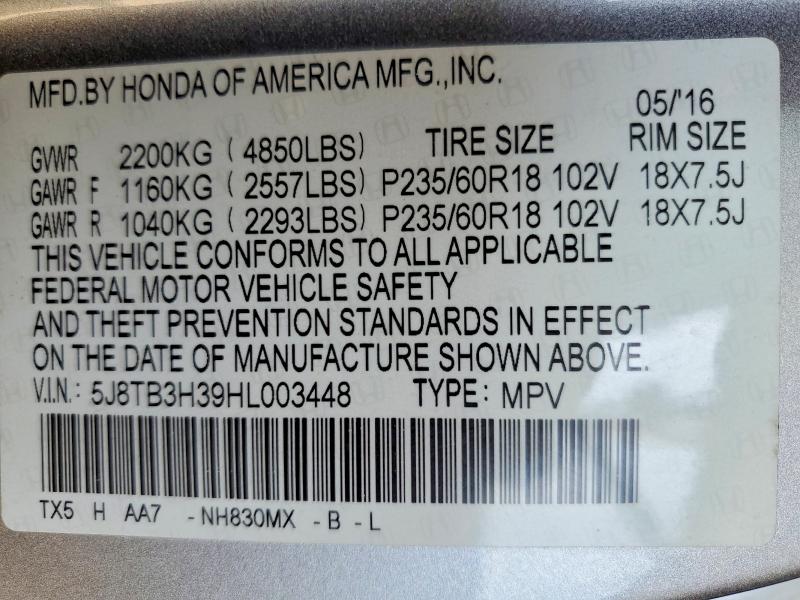 Aukcja sprzedaży 2017 Acura Rdx, vin: 5J8TB3H39HL003448, numer aukcji: 63193236