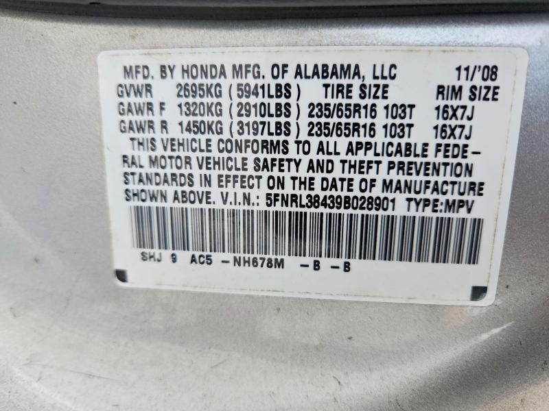 60273236 :رقم المزاد ، 5FNRL38439B028901 vin ، 2009 Honda Odyssey مزاد بيع