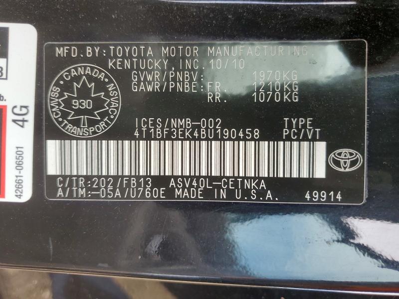 60498906 :رقم المزاد ، 4T1BF3EK4BU190458 vin ، 2011 Toyota Camry مزاد بيع