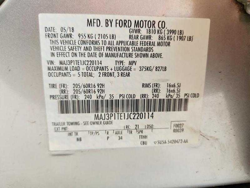 Aukcja sprzedaży 2018 Ford Ecosport, vin: MAJ3P1TE1JC220114, numer aukcji: 61077306