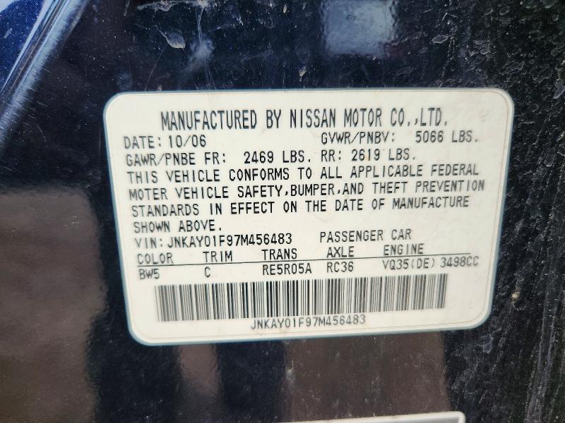 60200696 :رقم المزاد ، JNKAY01F97M456483 vin ، 2007 Infiniti M35 مزاد بيع
