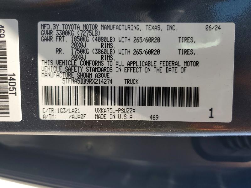 Продаж на аукціоні авто 2024 Toyota Tundra, vin: 5TFNA5DB9RX214274, номер лоту: 59156716