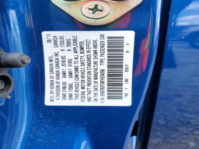 Продаж на аукціоні авто 2015 Honda Civic, vin: 2HGFB2F5XFH554266, номер лоту: 61431646