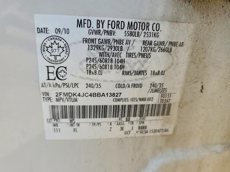 Aukcja sprzedaży 2011 Ford Edge, vin: 2FMDK4JC4BBA13827, numer aukcji: 59717106