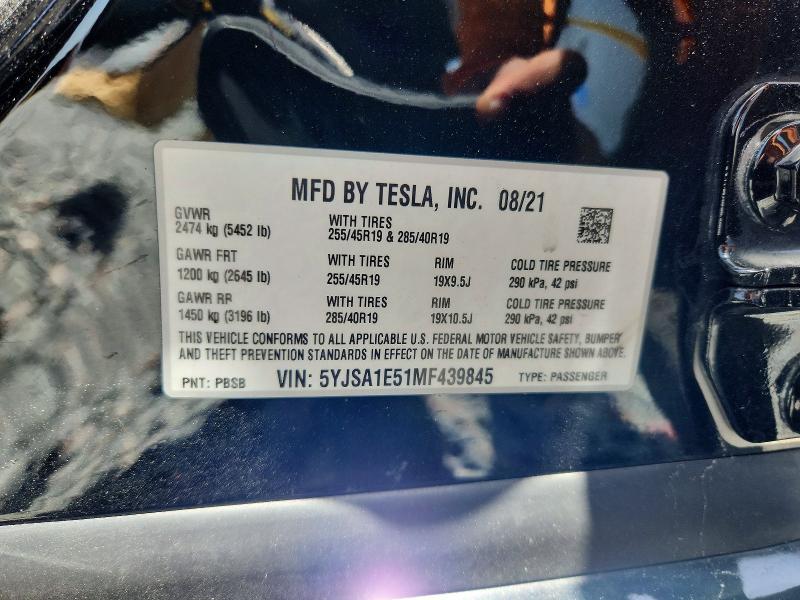 Aukcja sprzedaży 2021 Tesla Model S, vin: 5YJSA1E51MF439845, numer aukcji: 60271336