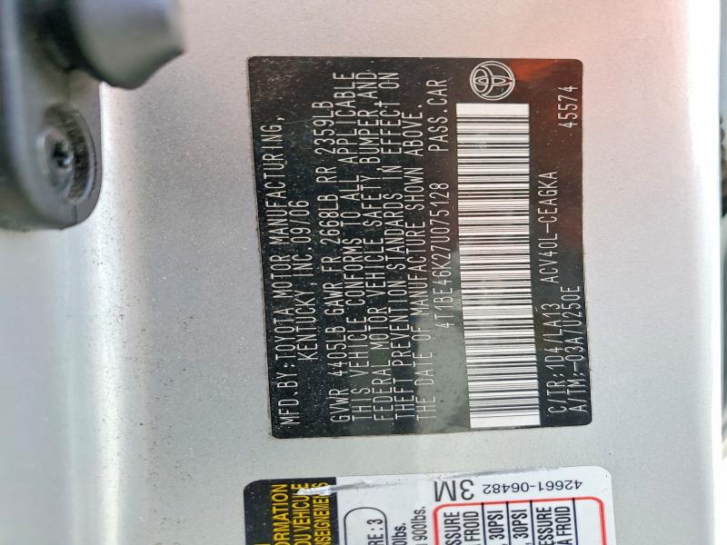 60178766 :رقم المزاد ، 4T1BE46K27U075128 vin ، 2007 Toyota Camry مزاد بيع
