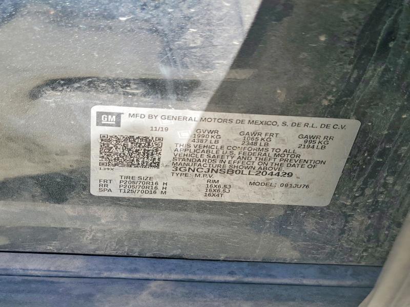2020 Chevrolet Trax მანქანა იყიდება აუქციონზე, vin: 3GNCJNSB0LL204429, აუქციონის ნომერი: 62346056