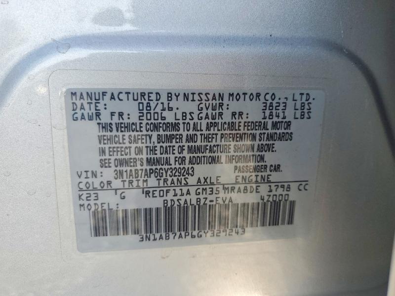 60291666 :رقم المزاد ، 3N1AB7AP6GY329243 vin ، 2016 Nissan Sentra مزاد بيع