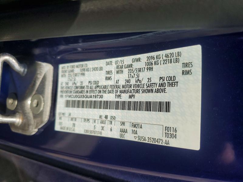 Продажа на аукционе авто 2016 Ford Escape, vin: 1FMCU0GX5GUA19730, номер лота: 61410086