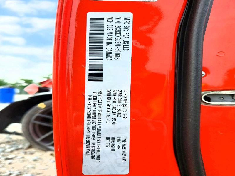 61319086 :رقم المزاد ، 2C3CDXGJ3MH591603 vin ، 2021 Dodge Charger مزاد بيع