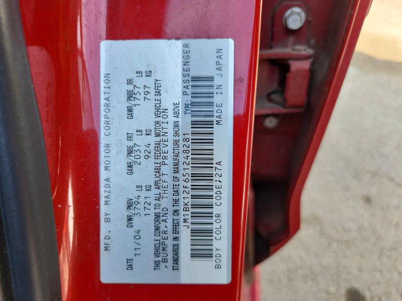 Aukcja sprzedaży 2005 Mazda 3, vin: JM1BK12F651248281, numer aukcji: 61180526