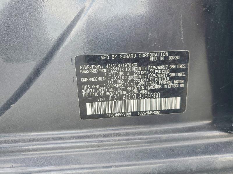 61285566 :رقم المزاد ، JF2GTAECXL8259360 vin ، 2020 Subaru Crosstrek مزاد بيع