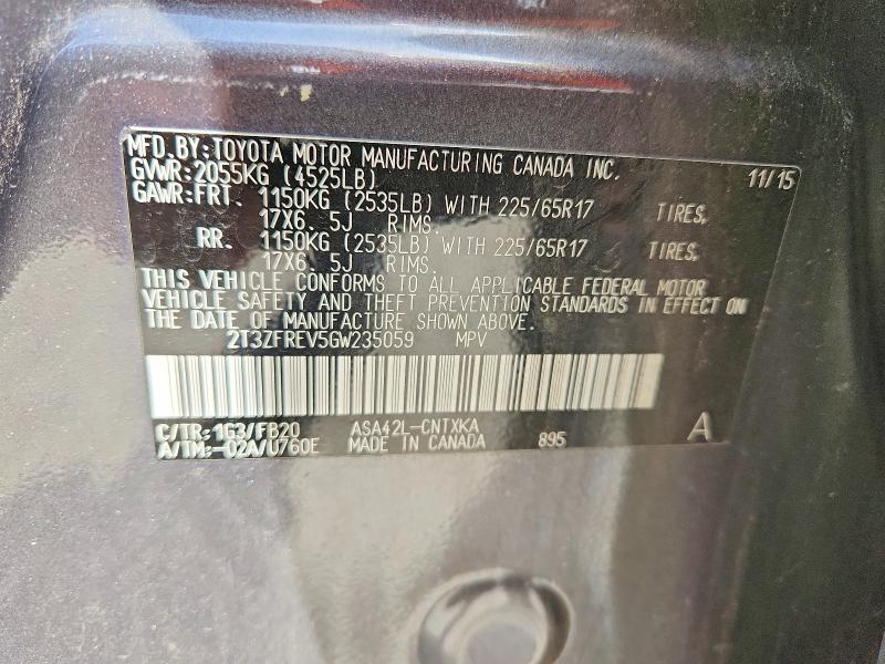 61113346 :رقم المزاد ، 2T3ZFREV5GW235059 vin ، 2016 Toyota Rav4 مزاد بيع