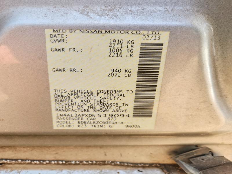 2013 Nissan Altima მანქანა იყიდება აუქციონზე, vin: 1N4AL3APXDN519094, აუქციონის ნომერი: 61601286