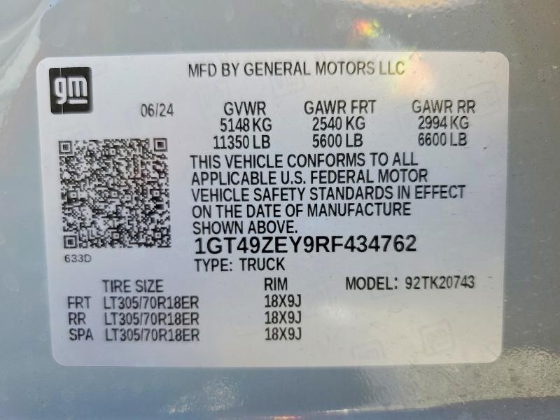 Aukcja sprzedaży 2024 Gmc Sierra, vin: 1GT49ZEY9RF434762, numer aukcji: 61443206