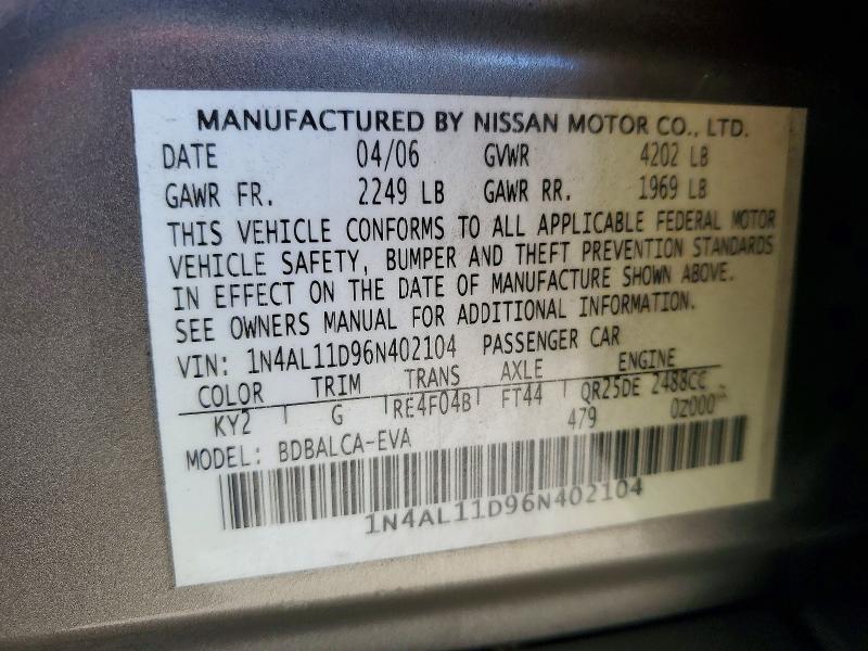 59336746 :رقم المزاد ، 1N4AL11D96N402104 vin ، 2006 Nissan Altima مزاد بيع