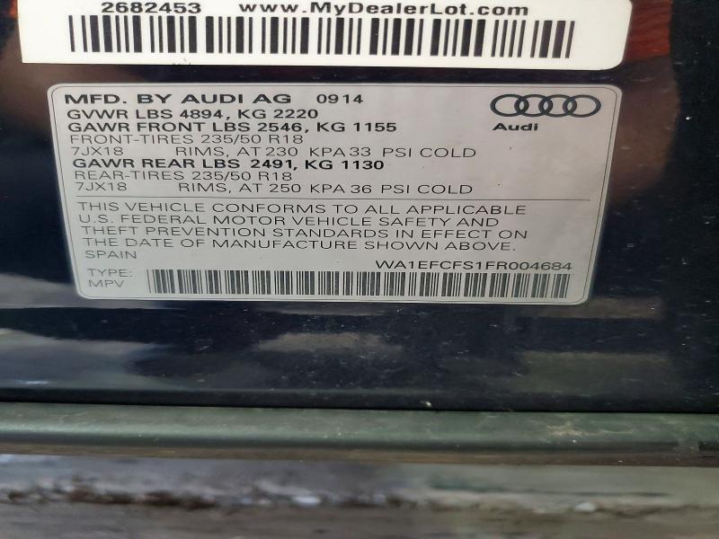 Продажа на аукционе авто 2015 Audi Q3, vin: WA1EFCFS1FR004684, номер лота: 61003876
