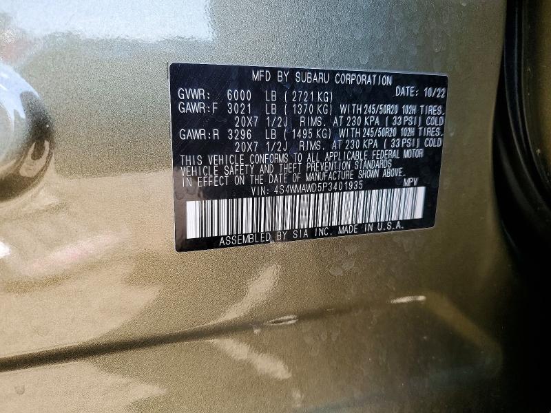 Aukcja sprzedaży 2023 Subaru Ascent, vin: 4S4WMAWD5P3401935, numer aukcji: 62413076