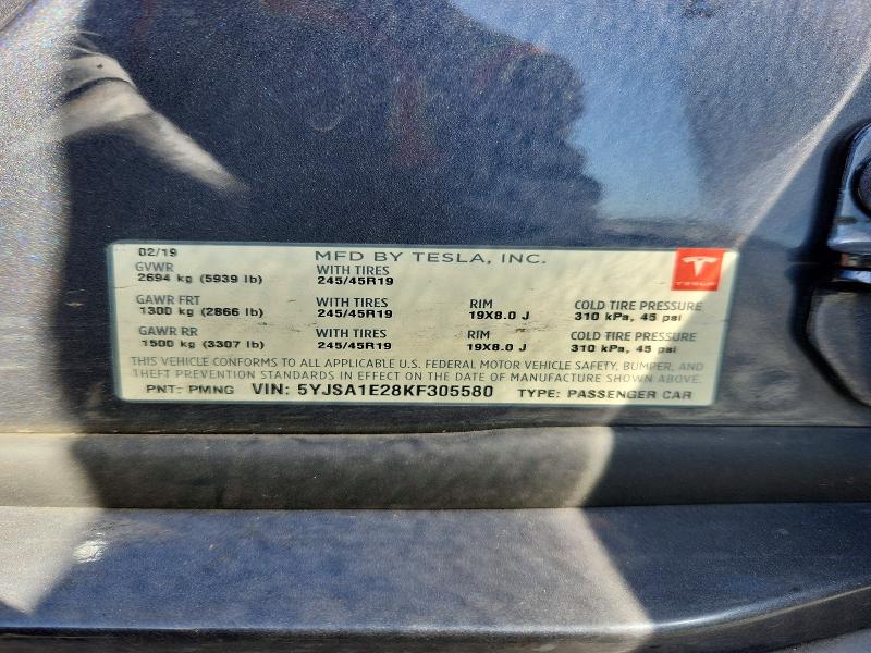 Продажа на аукционе авто 2019 Tesla Model S, vin: 5YJSA1E28KF305580, номер лота: 62850916