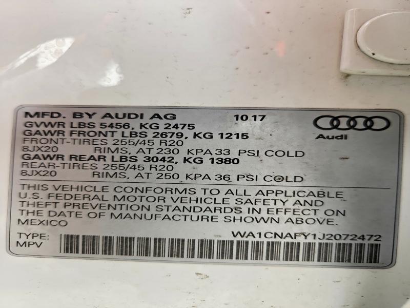 61978536 :رقم المزاد ، WA1CNAFY1J2072472 vin ، 2018 Audi Q5 مزاد بيع