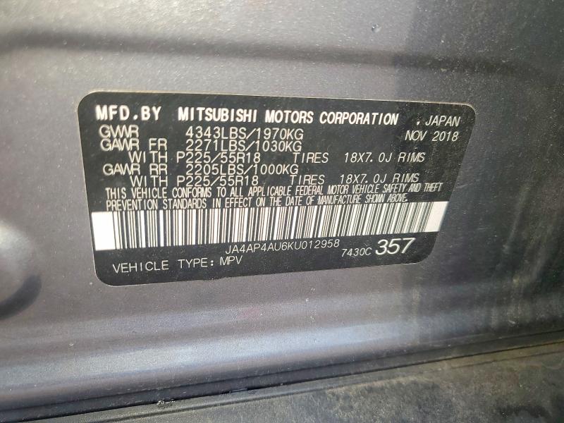 Продаж на аукціоні авто 2019 Mitsubishi Outlander Sport, vin: JA4AP4AU6KU012958, номер лоту: 61091546