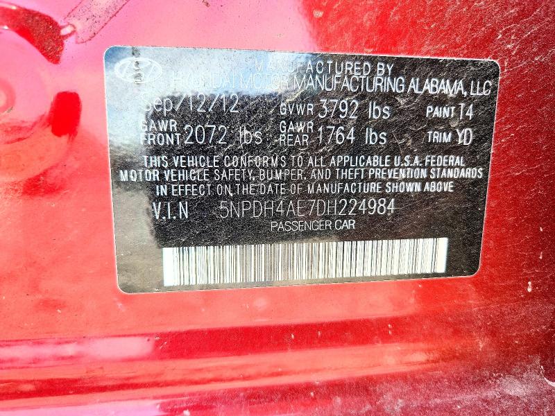 Aukcja sprzedaży 2013 Hyundai Elantra, vin: 5NPDH4AE7DH224984, numer aukcji: 59895076