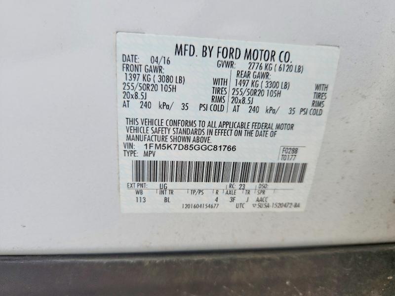 Продажа на аукционе авто 2016 Ford Explorer, vin: 1FM5K7D85GGC81766, номер лота: 60775226