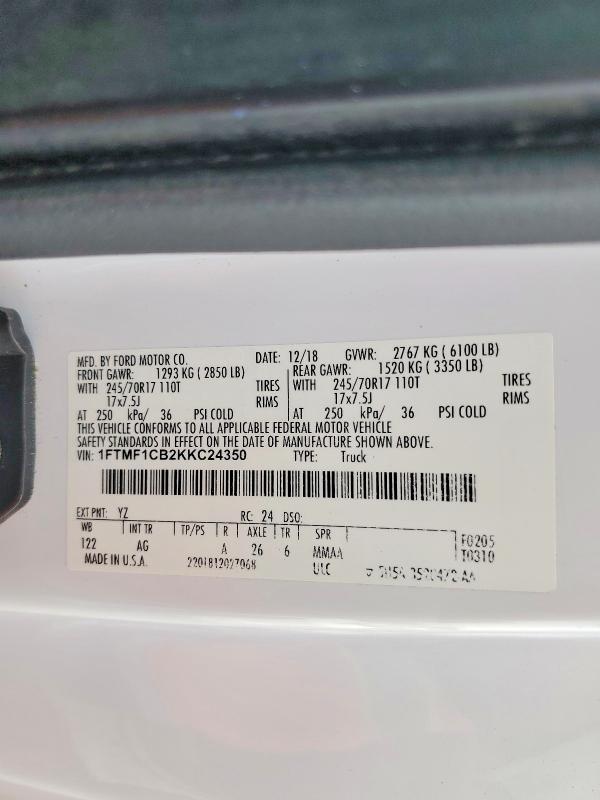 Продаж на аукціоні авто 2019 Ford F150, vin: 1FTMF1CB2KKC24350, номер лоту: 61047456