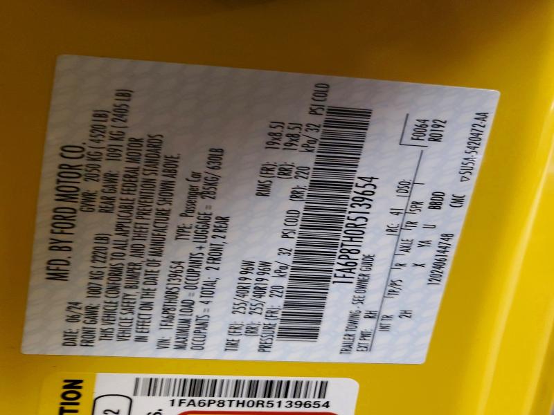 Продаж на аукціоні авто 2024 Ford Mustang, vin: 1FA6P8TH0R5139654, номер лоту: 61295936