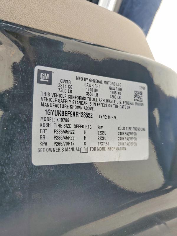 Продажа на аукционе авто 2010 Cadillac Escalade, vin: 1GYUKBEF9AR138552, номер лота: 63339246