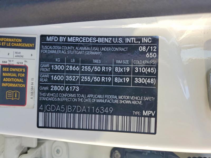 Aukcja sprzedaży 2013 Mercedes-benz Ml, vin: 4JGDA5JB7DA116349, numer aukcji: 61203796